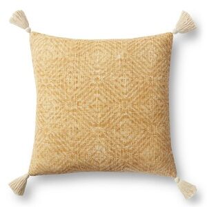 Loloi P0621 Yellow Diamond Pattern Handwoven Accent Pillow Set Tassels 22x22 NWT